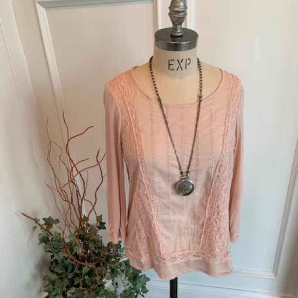 Cable & Gauge Tops - Cable & Gauge Women's Blush Color 3/4 sleeve Top